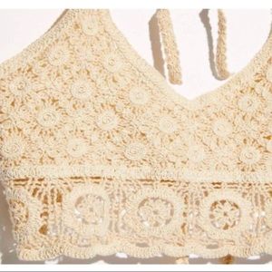 Free People Sydney Crochet Lace Bralette Crop Halter  NEW